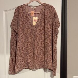 Entro Mauve Paisley V-Neck Blouse